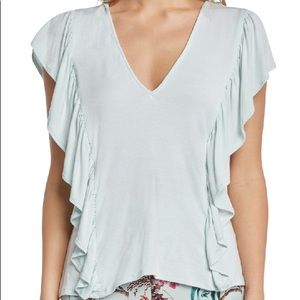 NWT XS Willow & Clay Ruffle Knit Mint V-Neck Top
